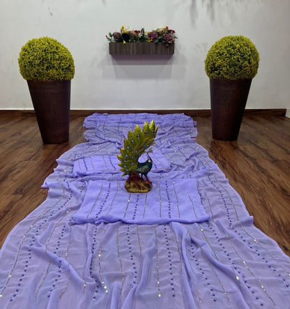 Purple georgette sequence embroidered saree