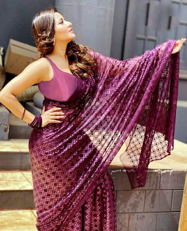 Purple georgette sequence embroidery partywear saree
