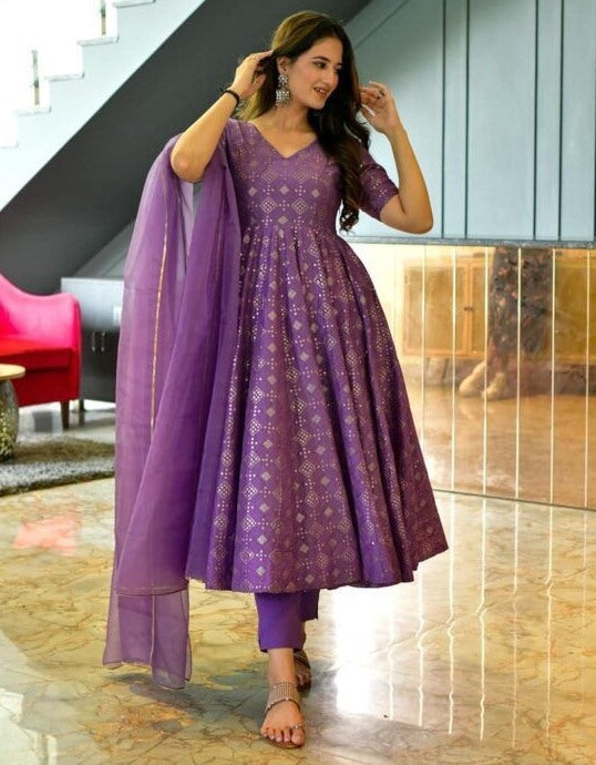 Purple georgette sequence embroidery work party wear anarkali suit
