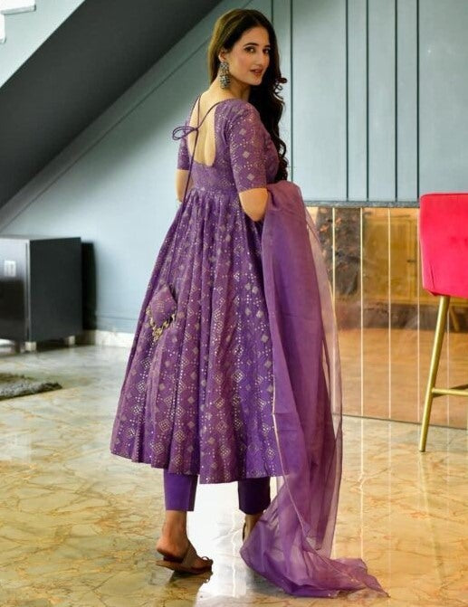 Purple georgette sequence embroidery work party wear anarkali suit