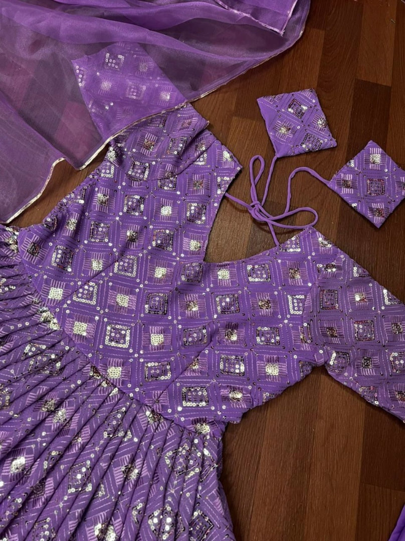 Purple georgette sequence embroidery work party wear anarkali suit