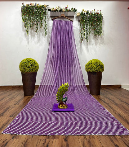 Purple georgette sequence work laheriya printed saree