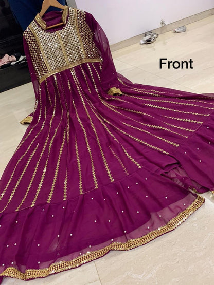 Purple georgette sequence work partywear gown