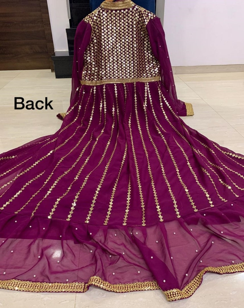 Purple georgette sequence work partywear gown