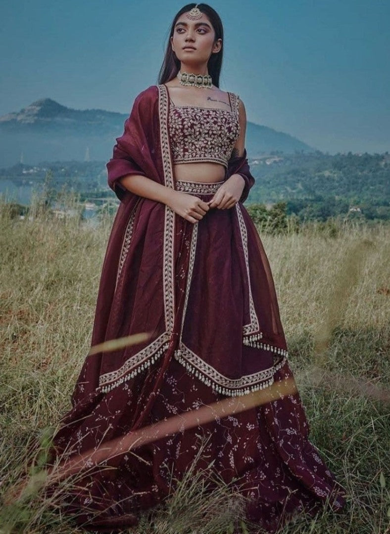 Purple georgette wedding lehenga choli