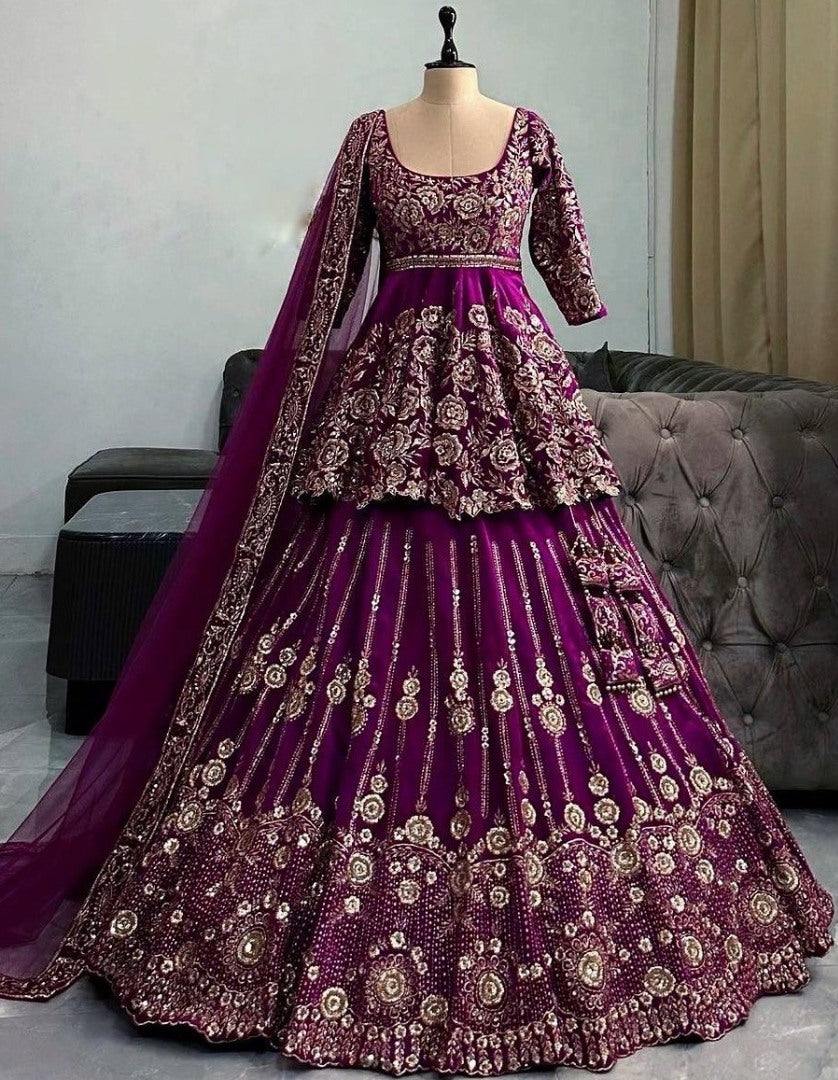 Purple georgette wedding lehenga suit