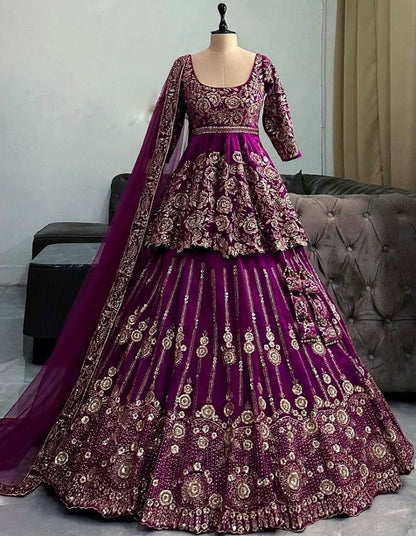Purple georgette wedding lehenga suit