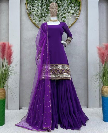 Purple georgette wedding sharara suit