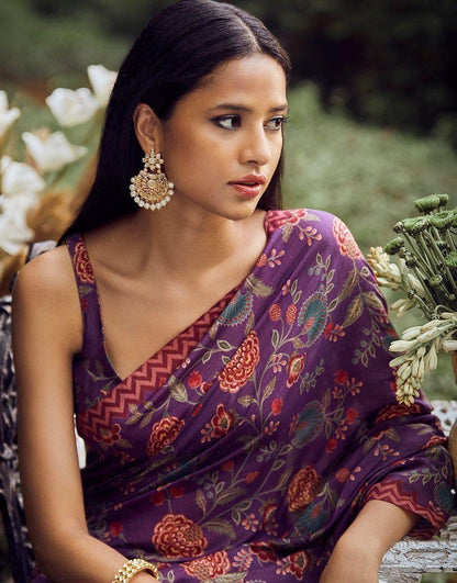Purple heavy soft silk digital printed saree
