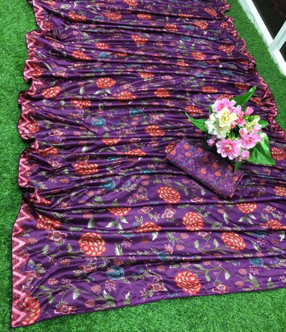 Purple heavy soft silk digital printed saree