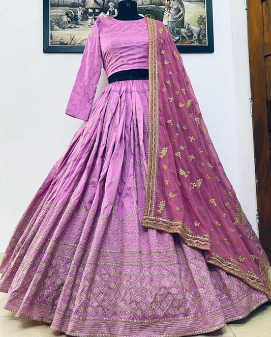 Purple heavy taffeta silk fully embroidered work lehenga choli
