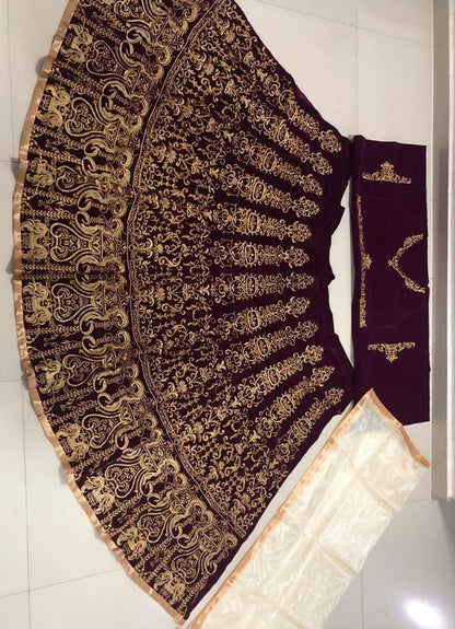 Purple heavy velvet embroidered wedding lehenga choli