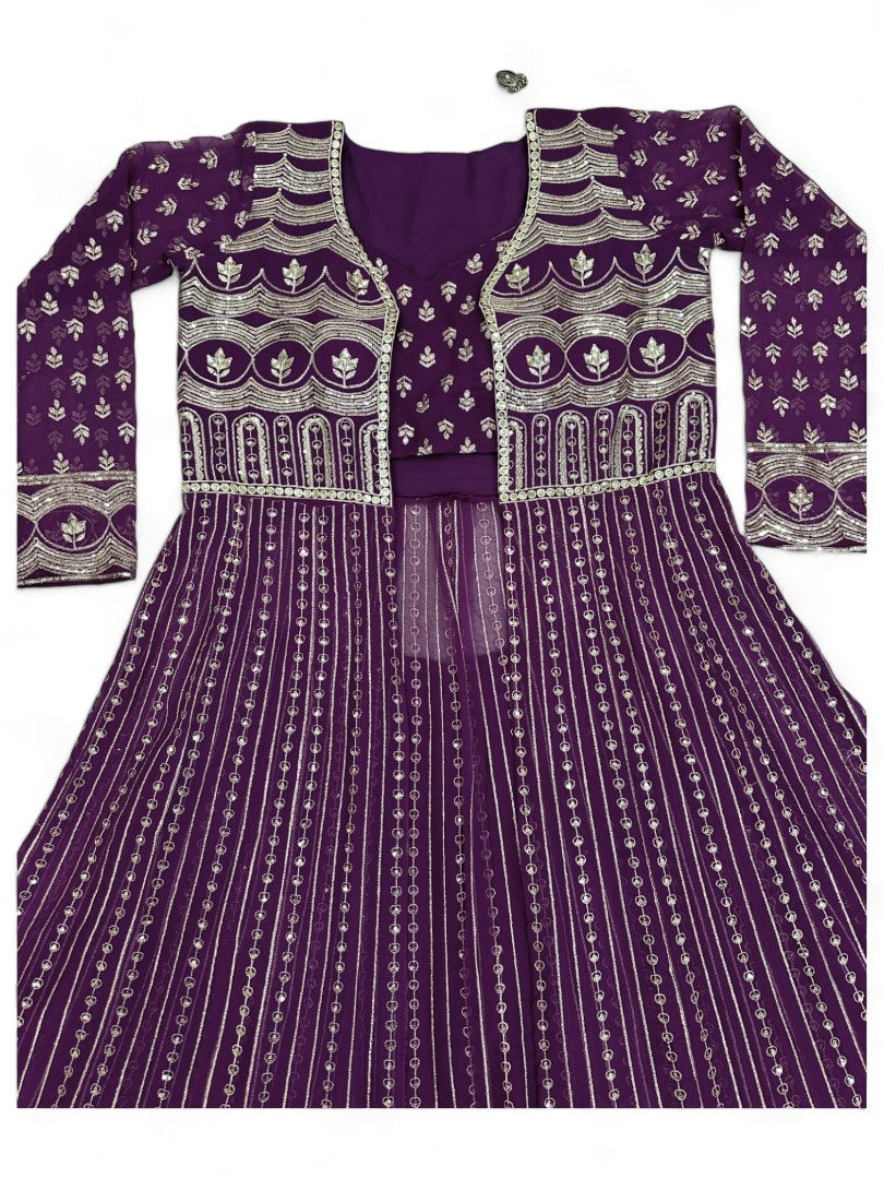 Purple heavy work designer indowestern lehenga choli with shrug