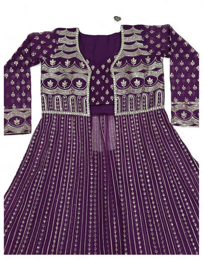 Purple heavy work designer indowestern lehenga choli with shrug