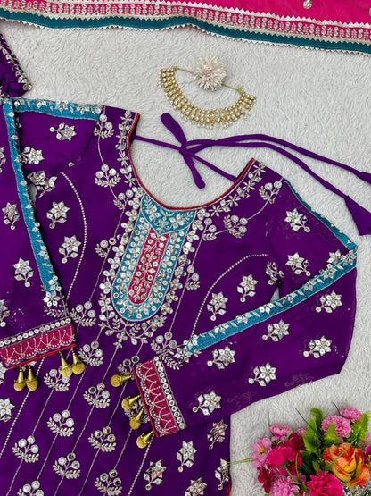 Purple heavy work designer wedding sharara suit