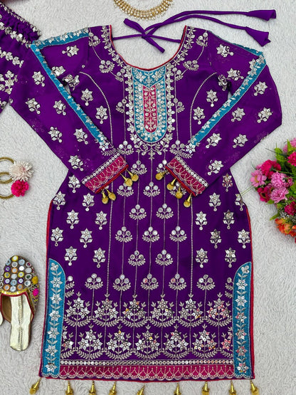 Purple heavy work designer wedding sharara suit