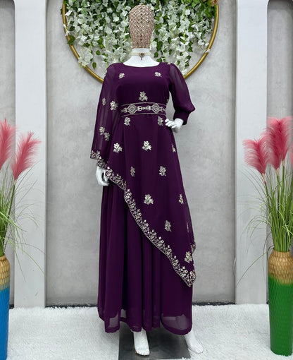 Purple indowestern kurti with waist belt