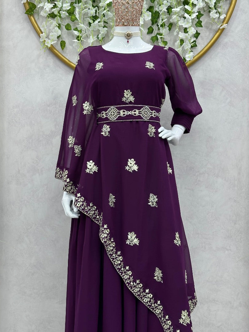 Purple indowestern kurti with waist belt