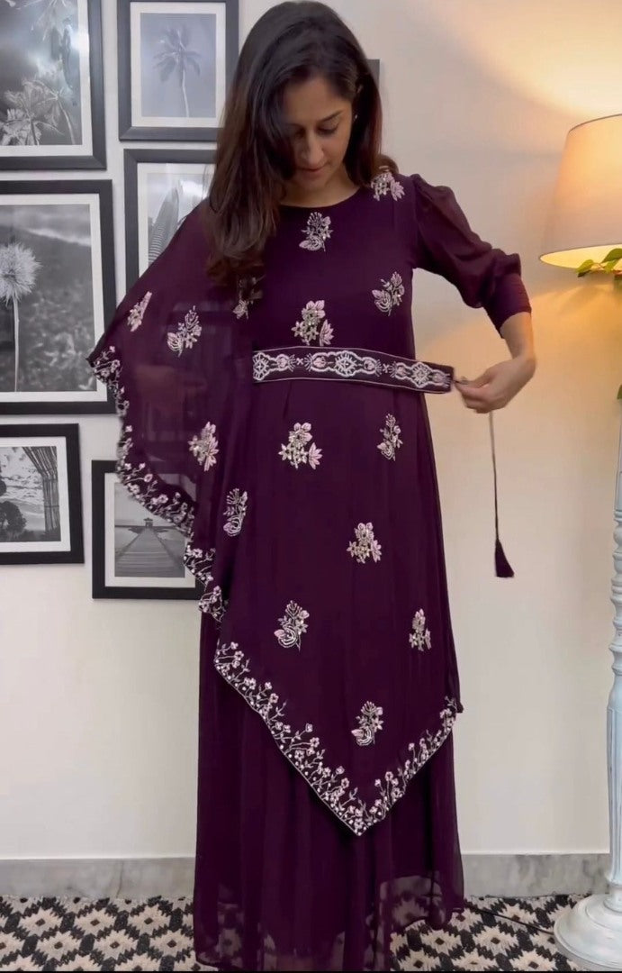 Purple indowestern kurti with waist belt