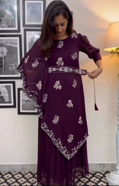 Purple indowestern kurti with waist belt