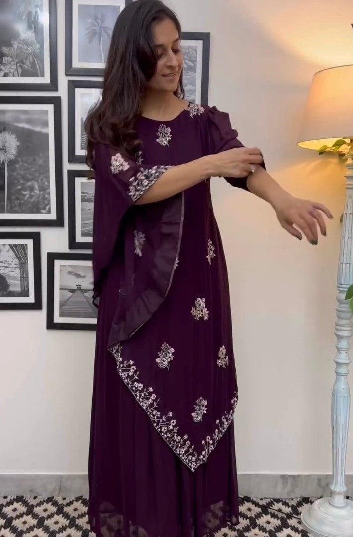 Purple indowestern kurti with waist belt
