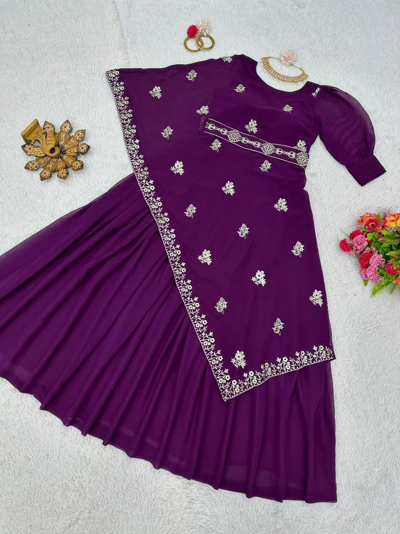 Purple indowestern kurti with waist belt