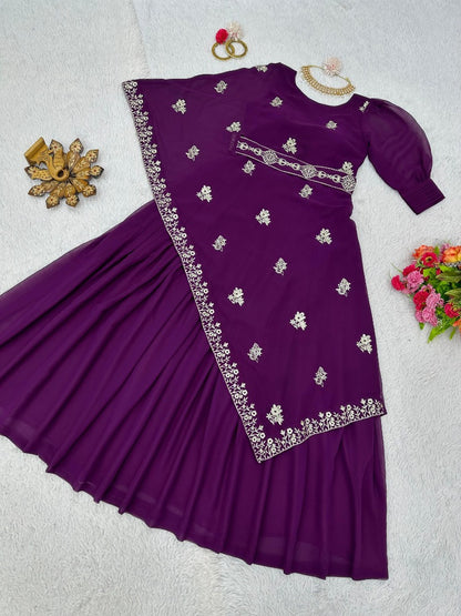 Purple indowestern kurti with waist belt