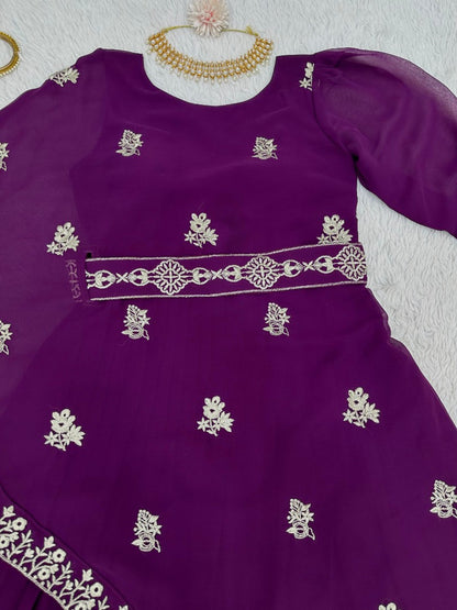 Purple indowestern kurti with waist belt