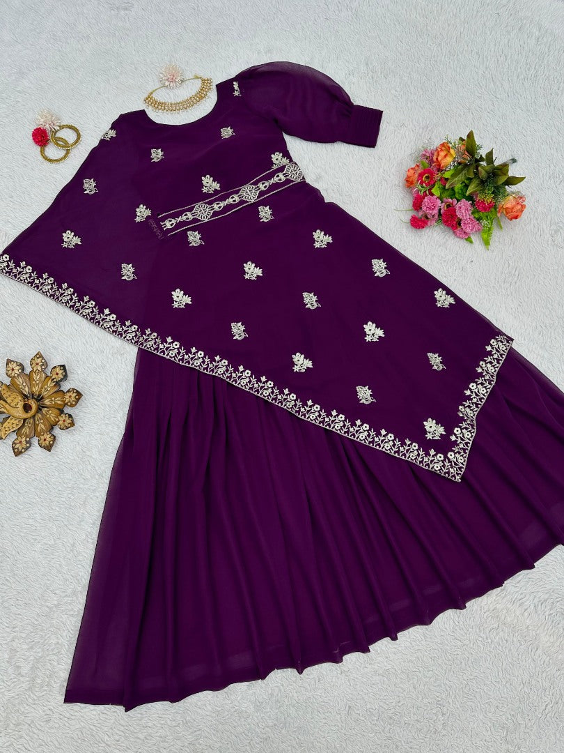 Purple indowestern kurti with waist belt