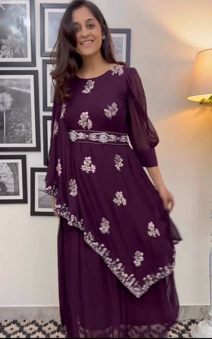 Purple indowestern kurti with waist belt