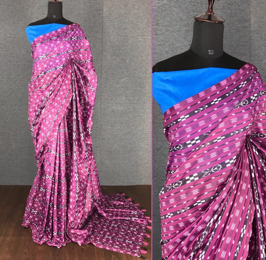 Purple italian finished cotton silk digital printed work saree