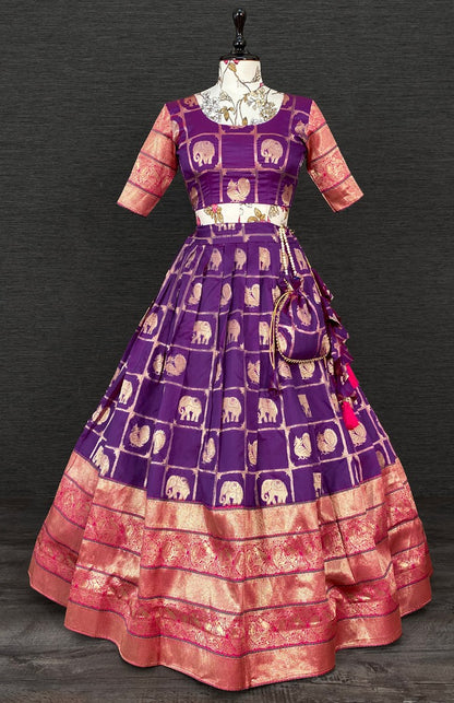 Purple jacquad paithani weaving work wedding lehenga choli with purse