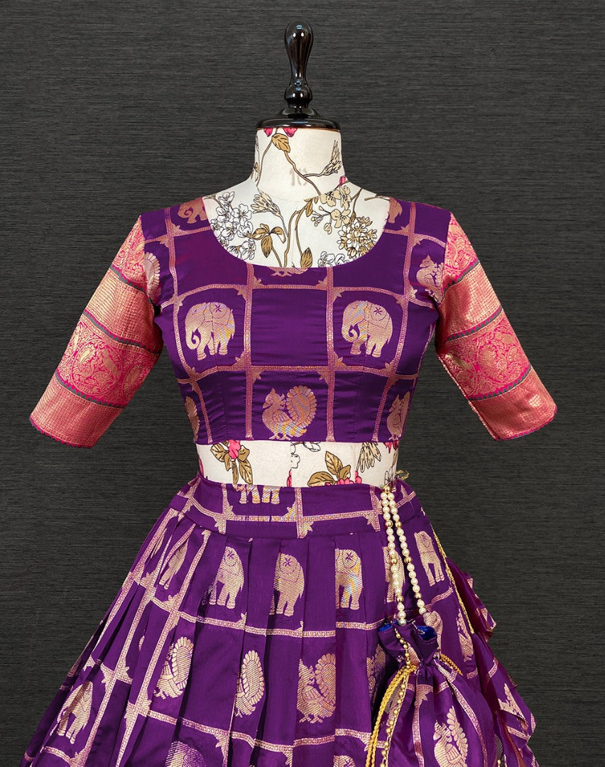 Purple jacquad paithani weaving work wedding lehenga choli with purse