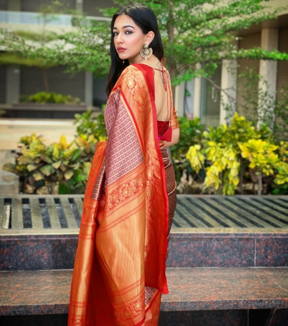 Purple kanjiwaram kota silk jacquard pattern work wedding saree