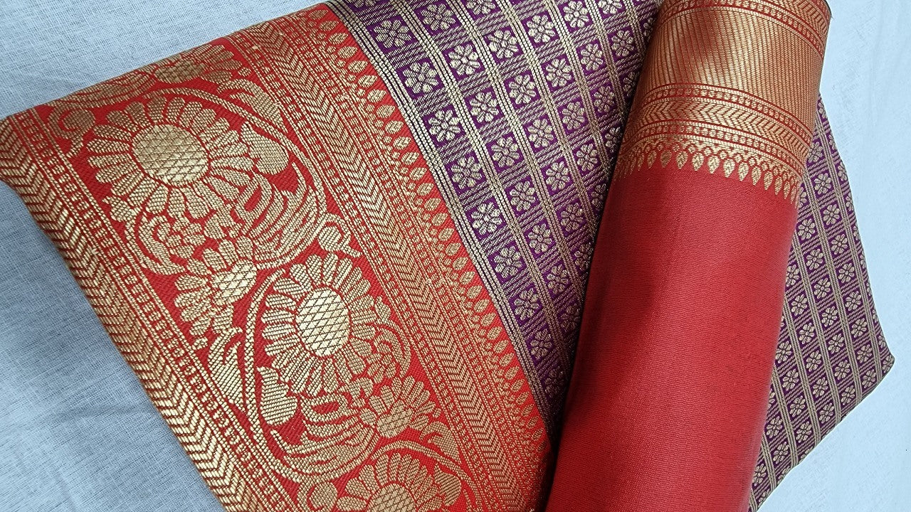 Purple kanjiwaram kota silk jacquard pattern work wedding saree