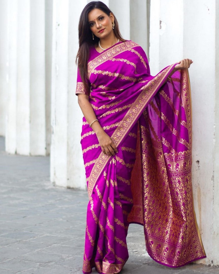Purple lichi silk jacquard weaving work wedding saree