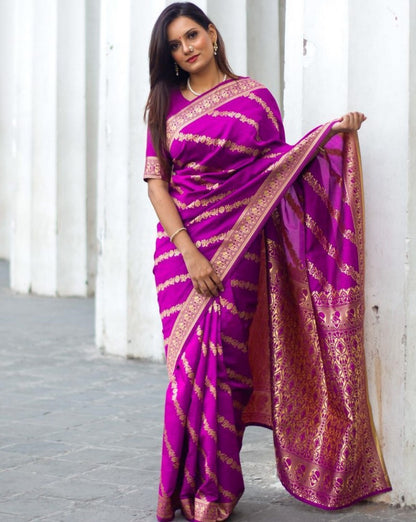 Purple lichi silk jacquard weaving work wedding saree