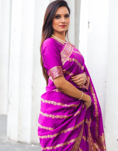 Purple lichi silk jacquard weaving work wedding saree