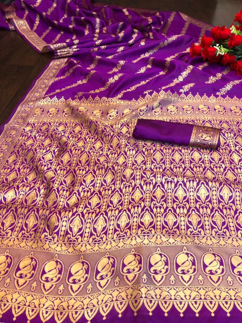 Purple lichi silk jacquard weaving work wedding saree