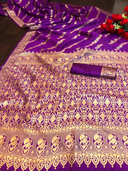Purple lichi silk jacquard weaving work wedding saree