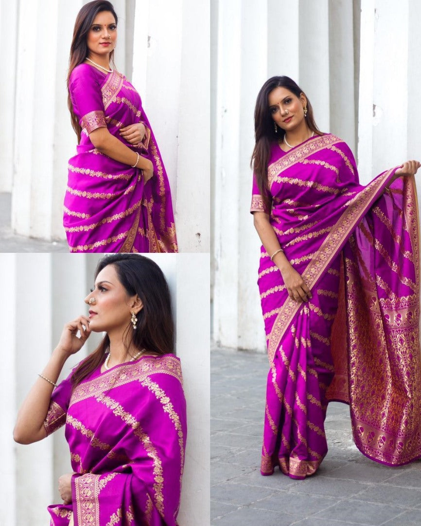 Purple lichi silk jacquard weaving work wedding saree