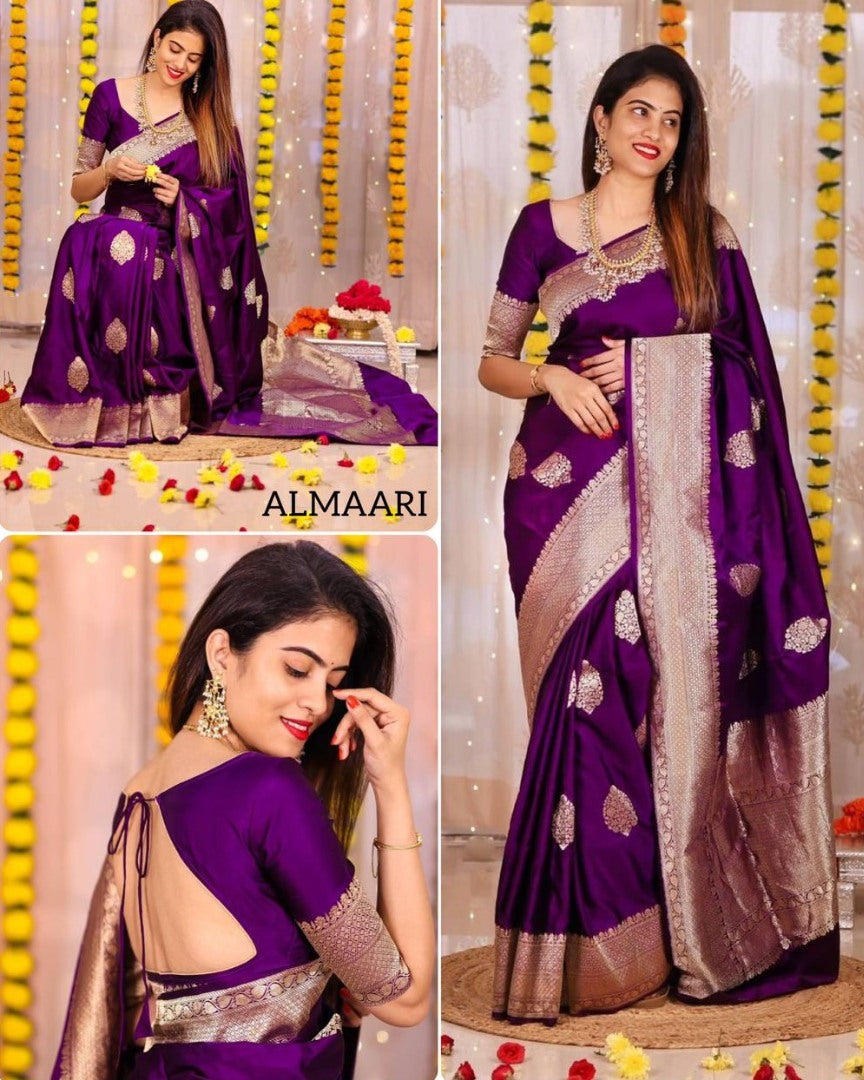 Purple lichi silk jacquard work wedding saree