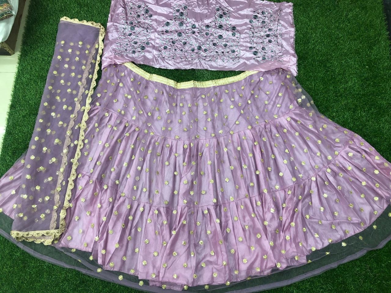 purple mono net embroidered wedding lehenga