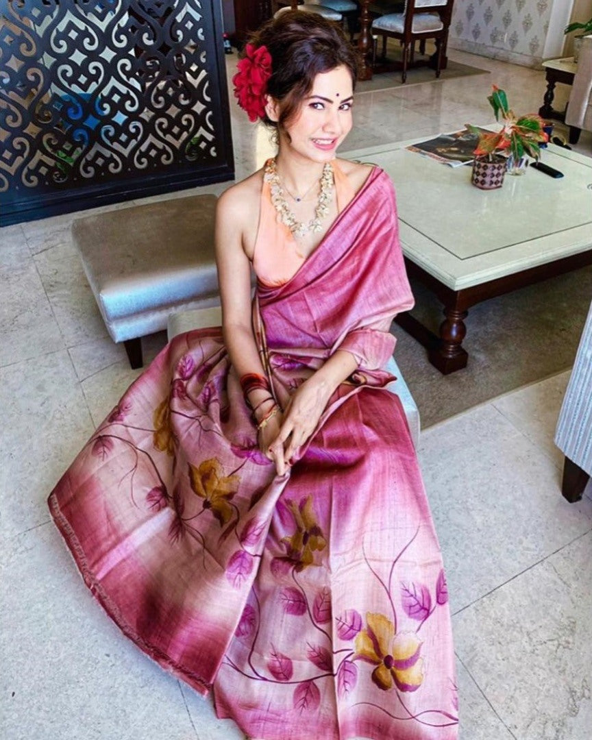 purple multi shaded zarna silk printed saree