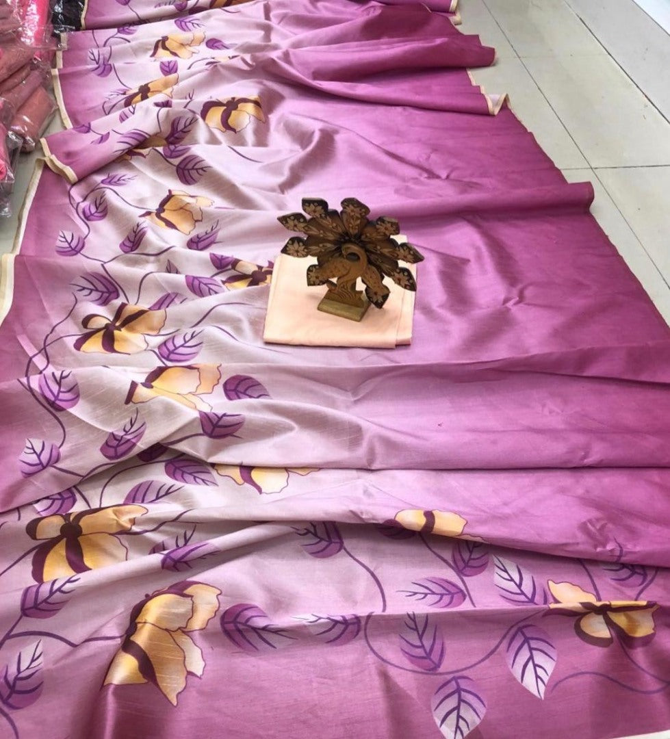 purple multi shaded zarna silk printed saree