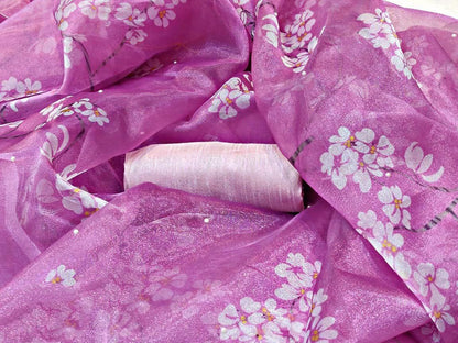 Purple organza digital printed saree