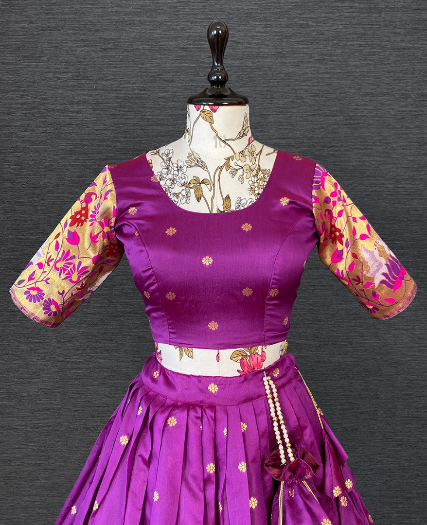 Purple paithani jacquard weaving work wedding lehenga choli with purse