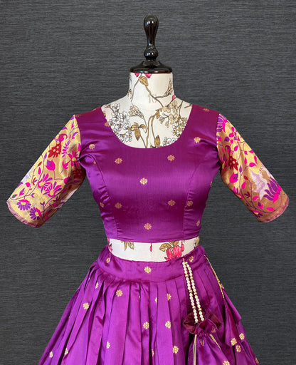 Purple paithani jacquard weaving work wedding lehenga choli with purse