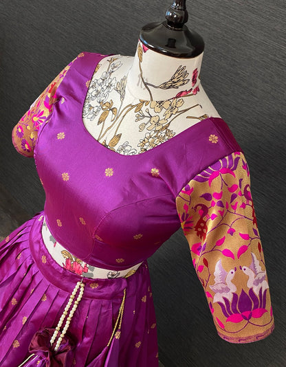 Purple paithani jacquard weaving work wedding lehenga choli with purse