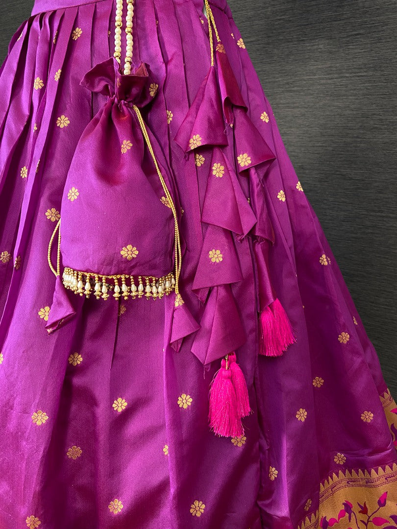 Purple paithani jacquard weaving work wedding lehenga choli with purse